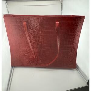 NWOT VTG Red Leather Exotic Croc‎ Embossed Shoulder Tote Purse Laptop Bag Italy